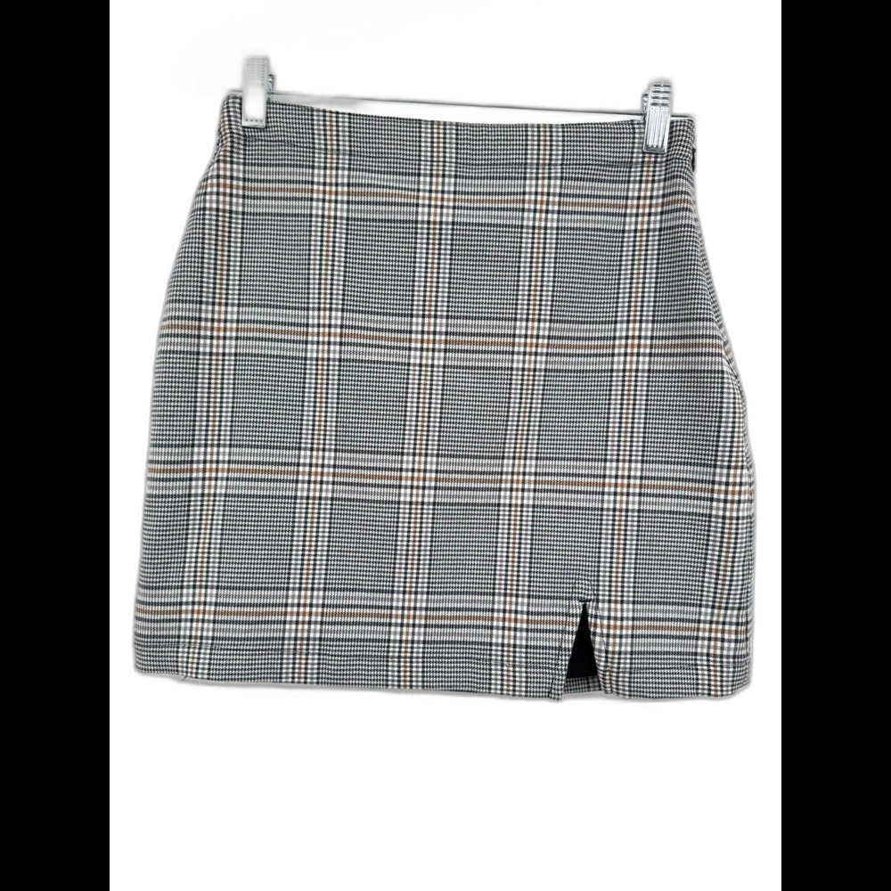 Abercrombie & Fitch White Black Plaid Zip Up Slit A-Line Skirt Mini Skirt Size S
